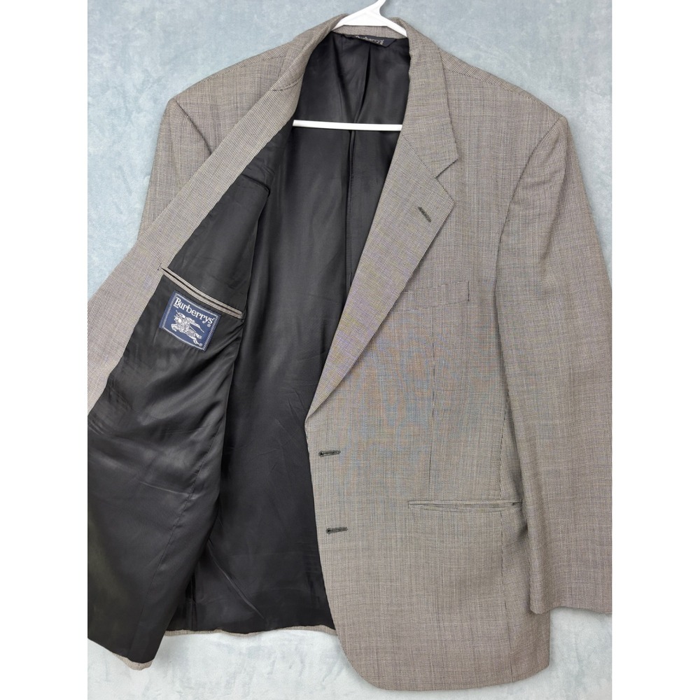 Burberrys Saks Fifth Avenue Mens Grey Wool Houndstooth Blazer Sport Coat Vintage